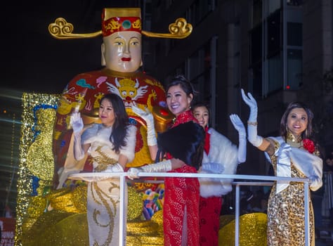 SAN FRANCISCO - FEB 15 : A parade float at the Chinese New Year Parade in San Francisco , California on February 15 2014 , It is the largest Asian event in North America 