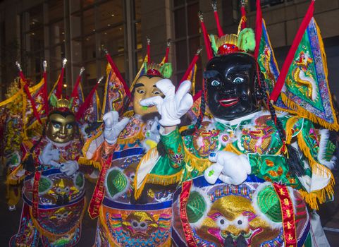 SAN FRANCISCO - FEB 15 : An unidentified participants with traditional man-size costumes at the annual Chinese new year parade on February 15 2014 on San Francisco , California