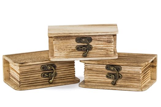 Locked wooden chests, isolated on  white background