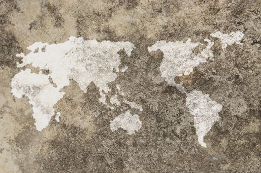 world map on dirty old grunge cement wall