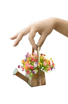 woman hand holding flower bouquet