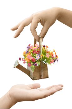 woman hand holding flower bouquet