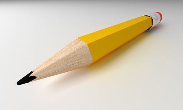 3D render of detailed pencil isolated on grey background.