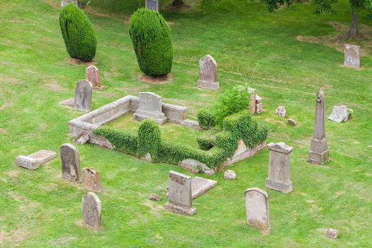 Top view of an old Scottish graveyard