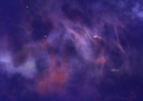 Far being shone nebula and star field against space.