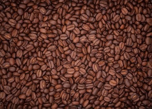 Big roasted coffee beans texture close up