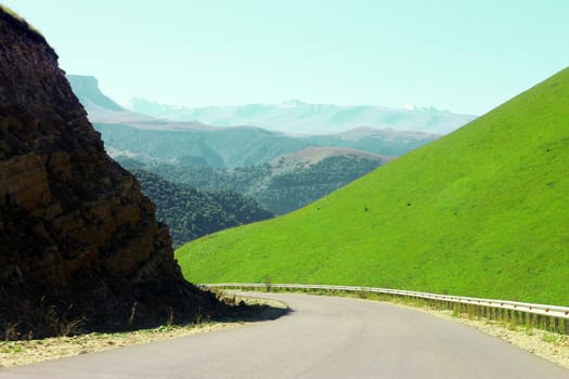 Mountain highway and landscape. North Caucasus travel.