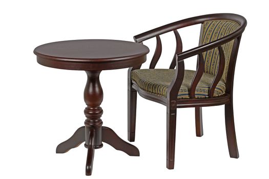 Round table and chair, isolated on white background, with clipping path
