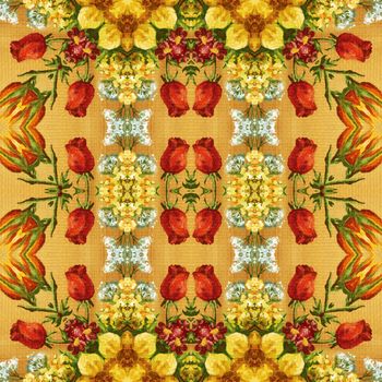 Seamless background, artistic abstract colorful floral pattern, hand-draw painting in oils