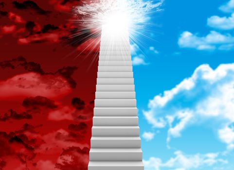 White stair with red and blue sky as backdrop