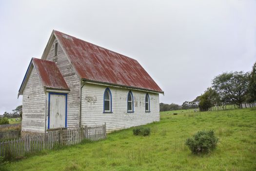 Old weathered church in a rural area in New Zealand