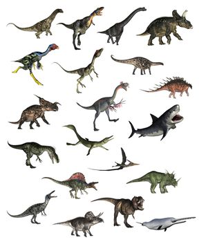 Set of dinosaurs in white background - 3D render