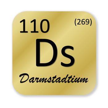 Black darmstadtium element into golden square shape isolated in white background