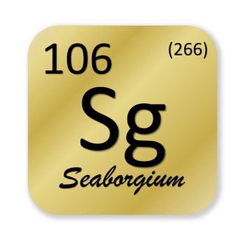 Black seaborgium element into golden square shape isolated in white background