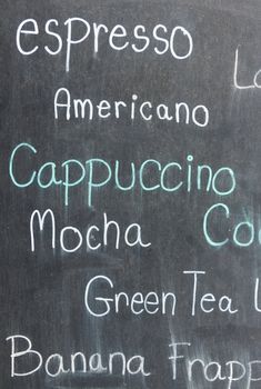 Hand written menu coffee on blackboard