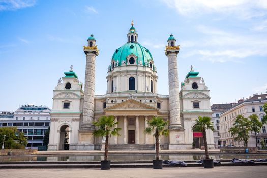 VIENNA, AUSTRIA - AUGUST 4, 2013: St. Charles's Church (Karlskirche) in Vienna, Austria
