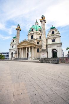 VIENNA, AUSTRIA - AUGUST 4, 2013: St. Charles's Church (Karlskirche) in Vienna, Austria