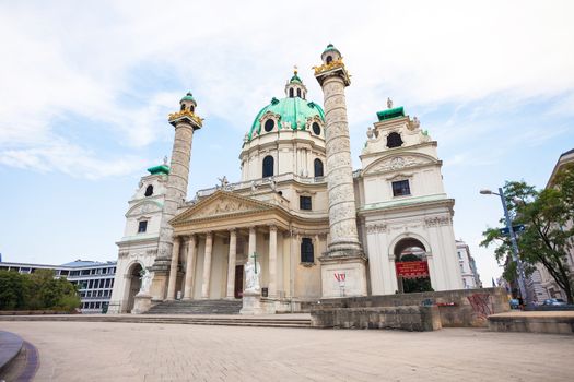 VIENNA, AUSTRIA - AUGUST 4, 2013: St. Charles's Church (Karlskirche) in Vienna, Austria