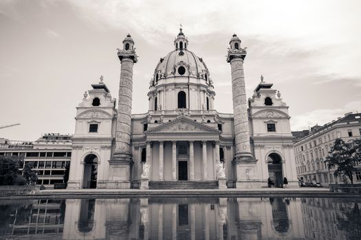 VIENNA, AUSTRIA - AUGUST 4, 2013: St. Charles's Church (Karlskirche) in Vienna, Austria
