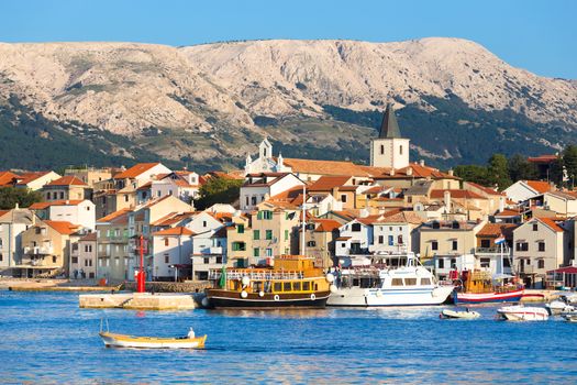 Panoramic view of Baska town, popular touristic destination on island Krk Croatia Europe.