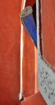 Moroccan style blue lamp on the wall