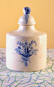 Old white and blue pot