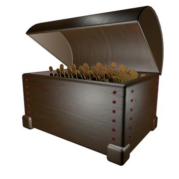 Trunk full of boucing golden money, 3d render