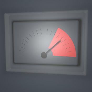 Danger indicator with needle on red, 3d render