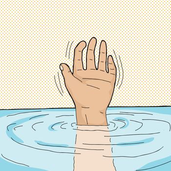 Illustration of waving hand from person under water