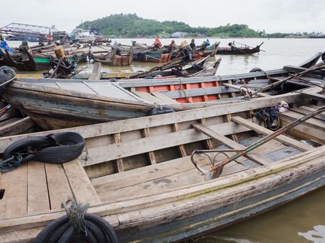 Traditional, wooden boats at the harbour of Myeik in southern Myanmar.