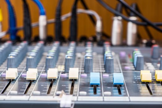 Electronic sound mixer equipment close-up
