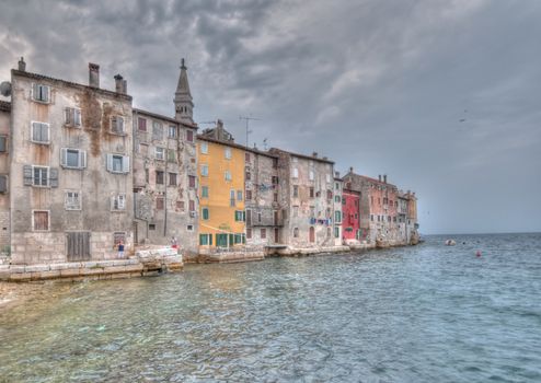 Aerial shoot of Old town Rovinj at sunset, Istra region, Croatia. HDR europe