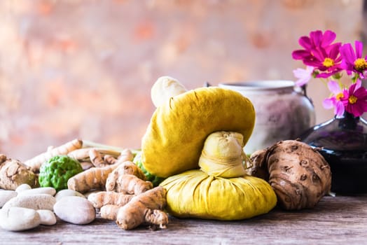 Nice spa still life with herbal ball on old wood