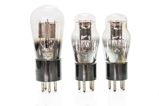 Vacuum electronic preamplifier tubes. Isolated image on white background