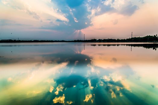 sunset landscape image in thailand.