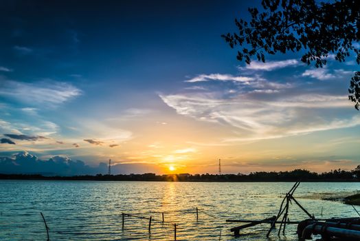 Sunset Landscape with Clouds and Tree