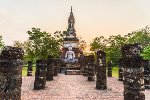 sunset at Sukhothai ruin old city country Thailand