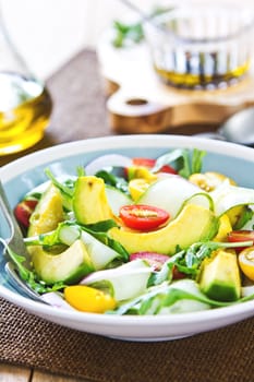 Avocado with Cucumber and Rocket salad by Balsamic dressing
