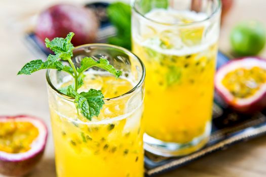 Fresh Passion fruit with Lychee and Lime Mojito