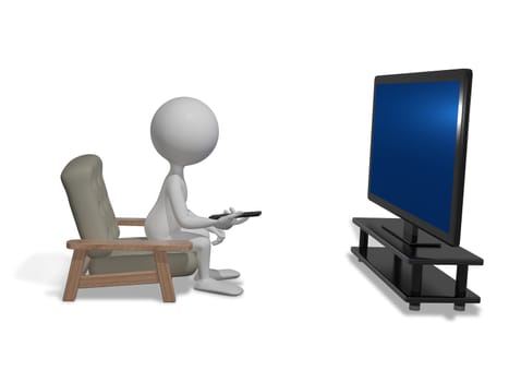 abstract illustration white man in front of TV