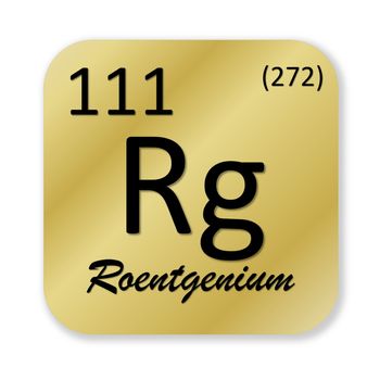 Black roentgenium element into golden square shape isolated in white background