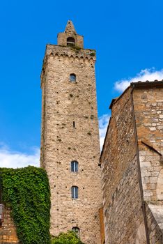 The Torre Grossa (1311) in the center of San Gimignano medieval town (UNESCO heritage), Siena, Tuscany, Italy