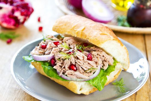 Tuna with Dill and Pomegranate on Baguette sandwich