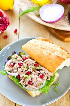 Tuna with Dill and Pomegranate on Baguette sandwich