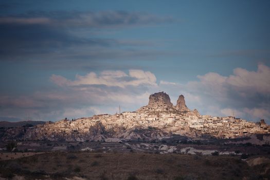 View on the town in rock formation. Cappadocia, Turkey