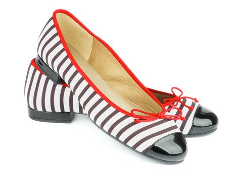 Elegant Striped and Varnished Women Ballet Flats isolated on white background