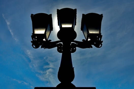 Silhouette of a decorative streetlight