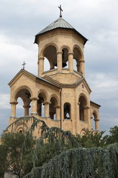 TBILISI, GEORGIA - JUNE 29, 2014: Belfry of Church Zminda Sameba, the new cathedral of Tbilisi on June 29, 2014 in Georgia, Europe