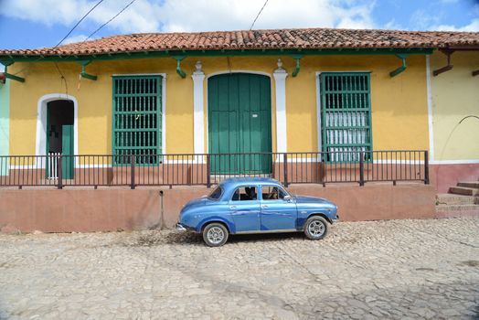 Old american vintage car park on street in Havana Cuba