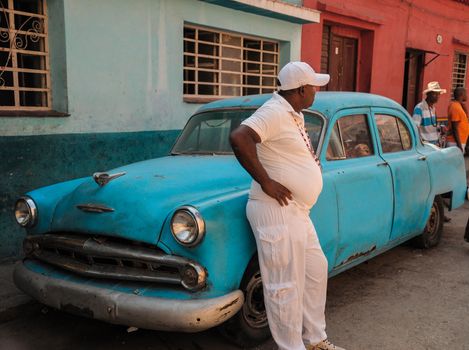 Old american vintage car park on street in Havana Cuba